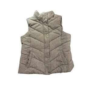 Gap Women’s Size L Gray Quilted Puffer Vest Snap Front Mock Neck Wool-Blend